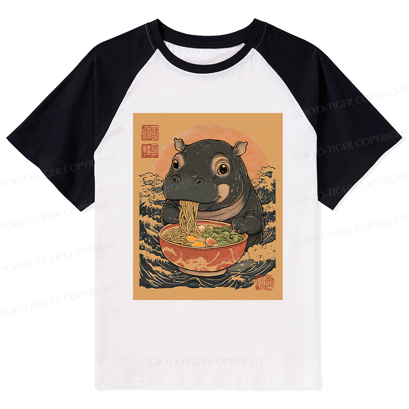 Tokyo-Tiger Moo Deng Eat Ramen Raglan T-shirt