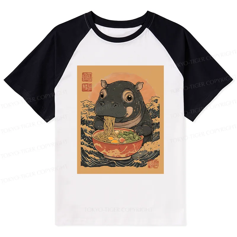 Tokyo-Tiger Moo Deng Eat Ramen Raglan T-shirt