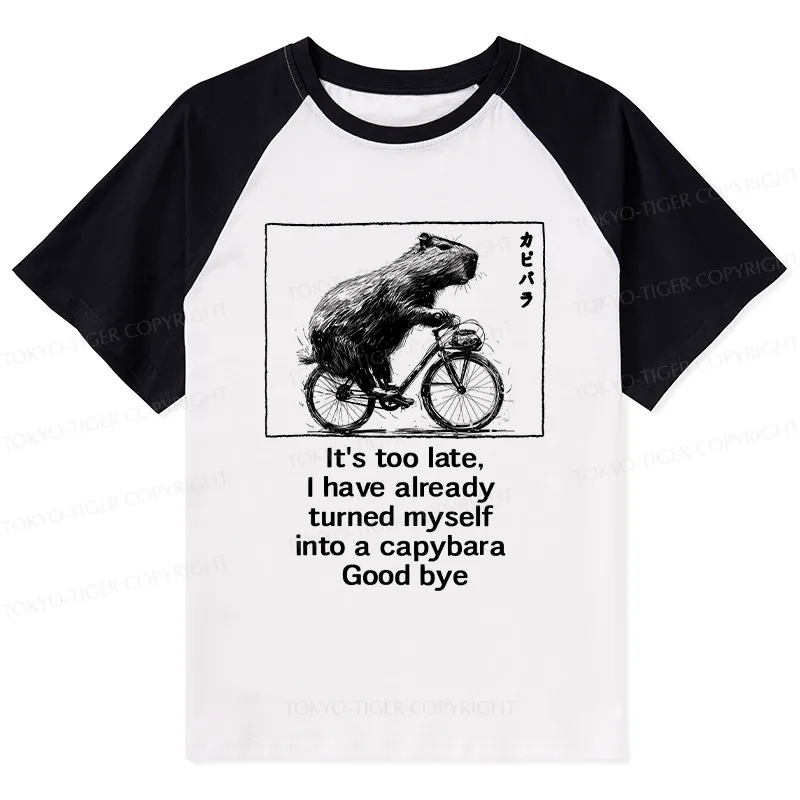 Tokyo-Tiger Funny Capybara Riding A Bicycle Raglan T-shirt