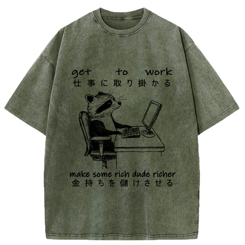 Tokyo-Tiger Raccoon Get To Work Washed T-Shirt