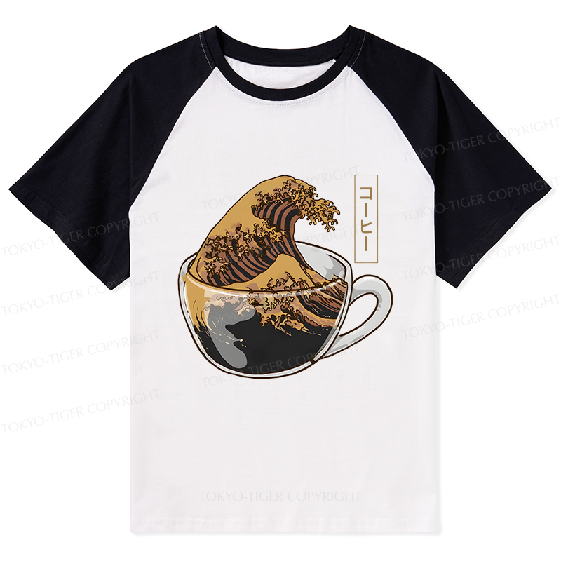 Tokyo-Tiger Coffee Wave Raglan T-shirt