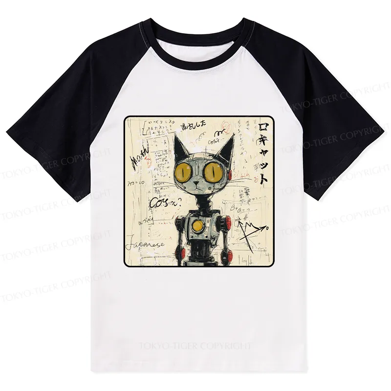 Tokyo-Tiger Robot Cat Raglan T-shirt