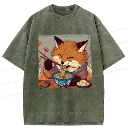 Tokyo-Tiger Ramen Lover Fox Washed T-Shirt