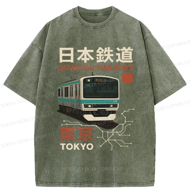 Tokyo-Tiger Japanese Retro Railway Washed T-Shirt