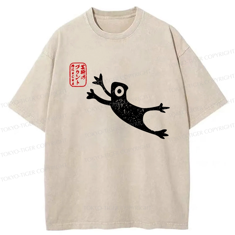 Tokyo-Tiger Funny Grumpy Japanese Frog Washed T-Shirt
