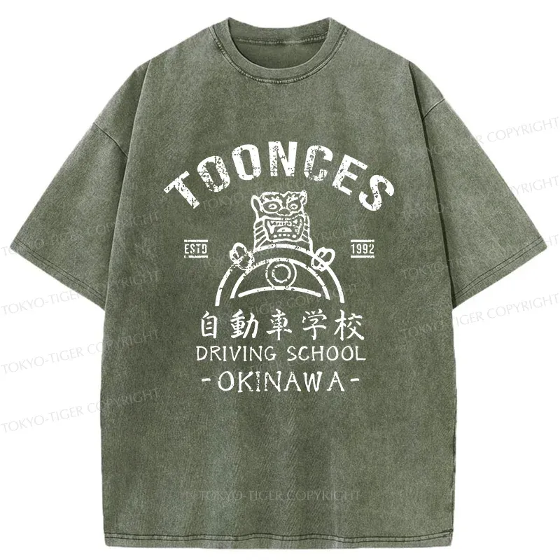 Tokyo-Tiger Okinawa Driving School Washed T-Shirt