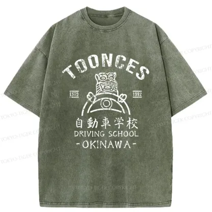 Tokyo-Tiger Okinawa Driving School Washed T-Shirt
