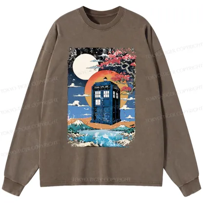 Tokyo-Tiger Tardis Under The Moonlight Washed Long Sleeve T-Shirt