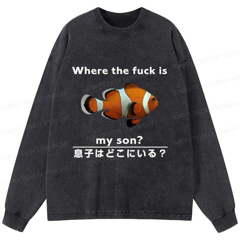 Tokyo-Tiger Fish Looking For Son Washed Long Sleeve T-Shirt