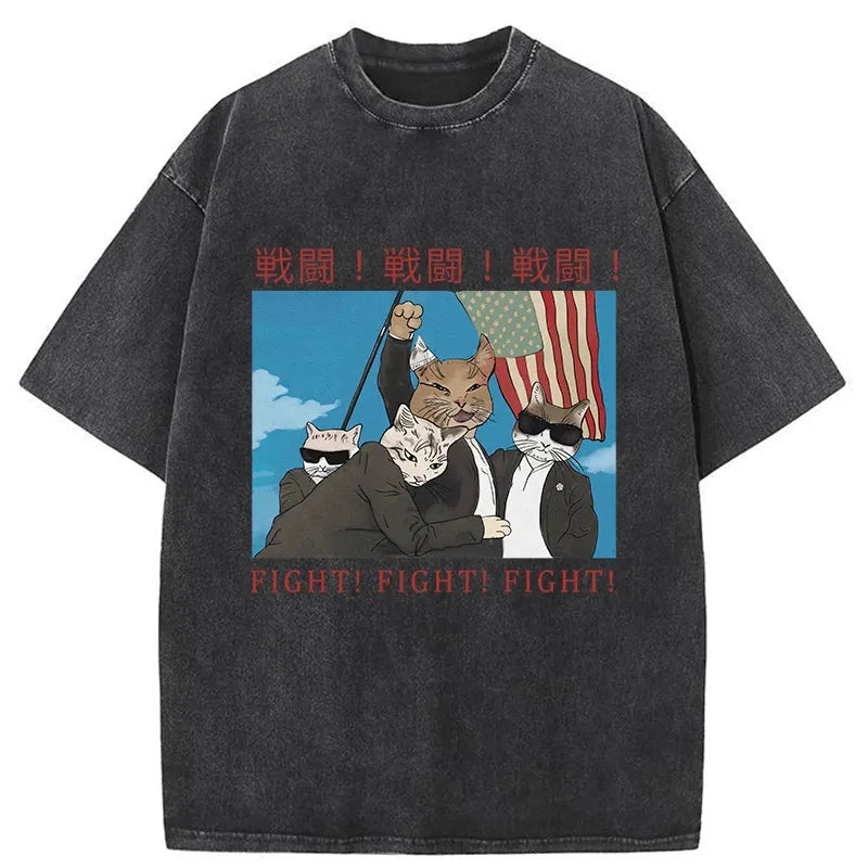 Tokyo-Tiger Fight Cat Japanese Washed T-Shirt