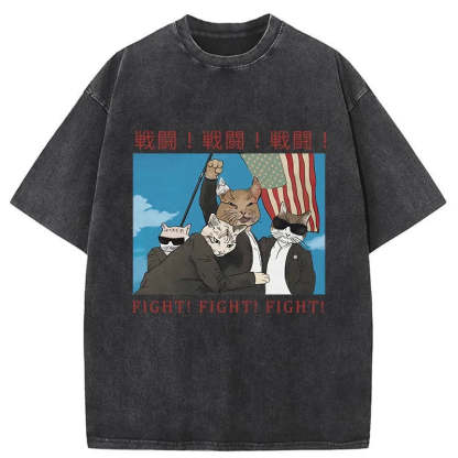Tokyo-Tiger Fight Cat Japanese Washed T-Shirt