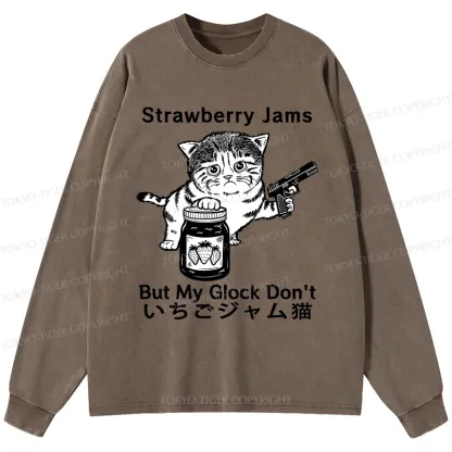 Tokyo-Tiger Strawberry Jam Cat Washed Long Sleeve T-Shirt