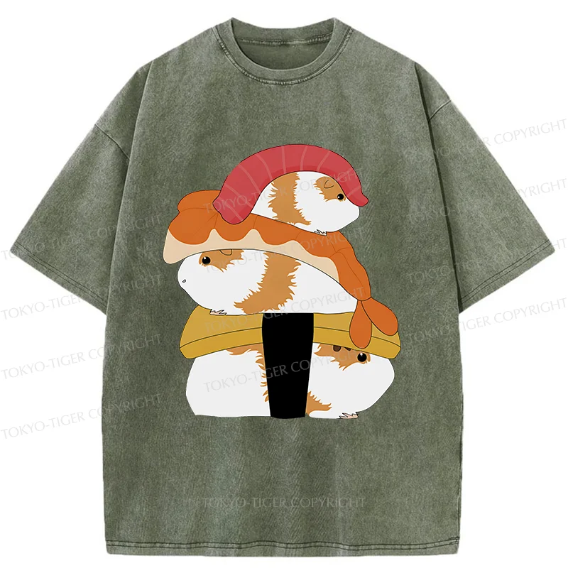 Tokyo-Tiger Hamster Sushi Washed T-Shirt