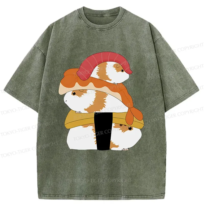 Tokyo-Tiger Hamster Sushi Washed T-Shirt