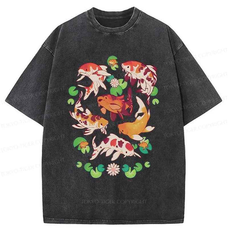 Tokyo-Tiger Retro Koi Group Washed T-Shirt