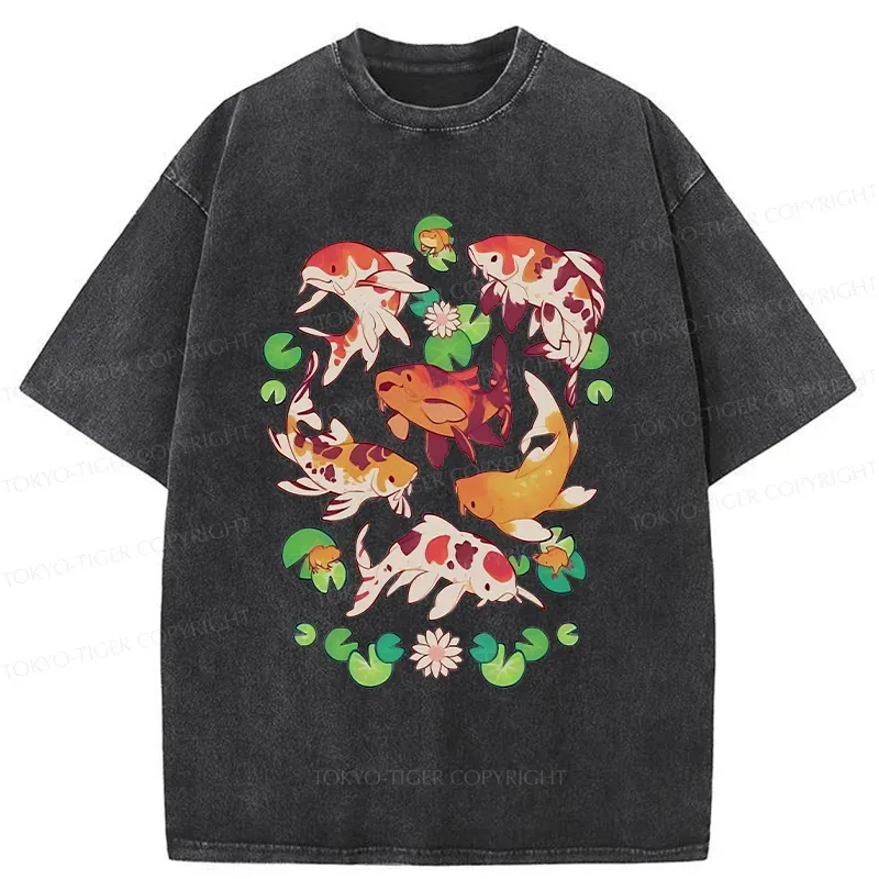 Tokyo-Tiger Retro Koi Group Washed T-Shirt