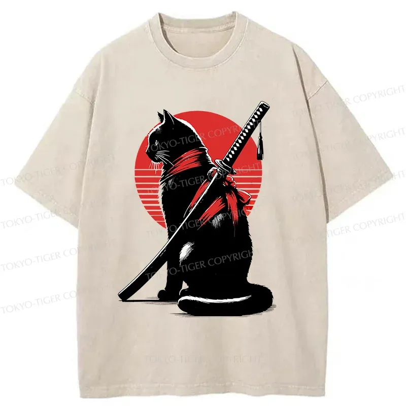 Tokyo-Tiger Handsome Cat Ninja Washed T-Shirt