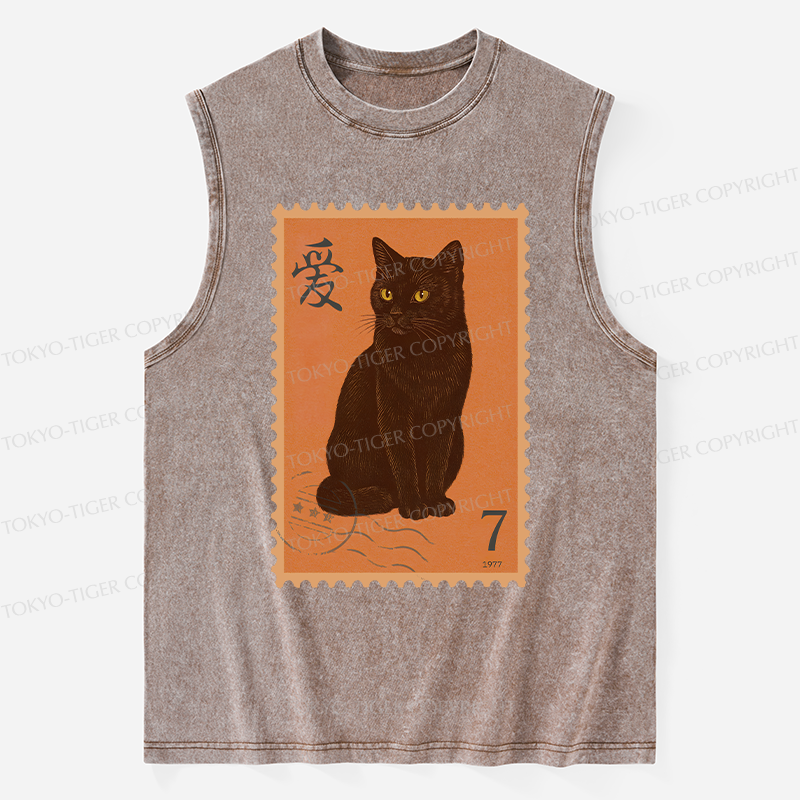 Tokyo-Tiger Cat Stamp Washed Tank