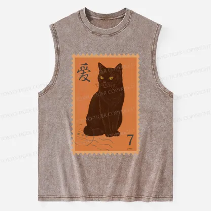 Tokyo-Tiger Cat Stamp Washed Tank