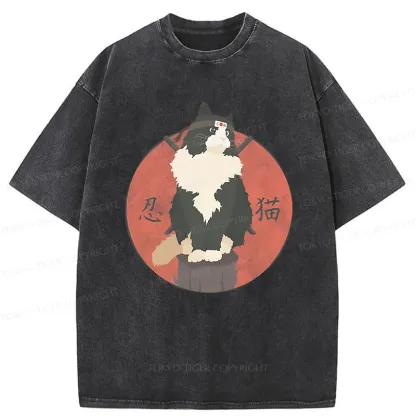 Tokyo-Tiger Cute Ninja Cat Washed T-Shirt