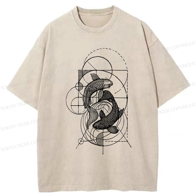 Tokyo-Tiger The Harmony Of Geometry And Koi Washed T-Shirt