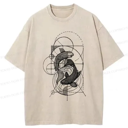 Tokyo-Tiger The Harmony Of Geometry And Koi Washed T-Shirt