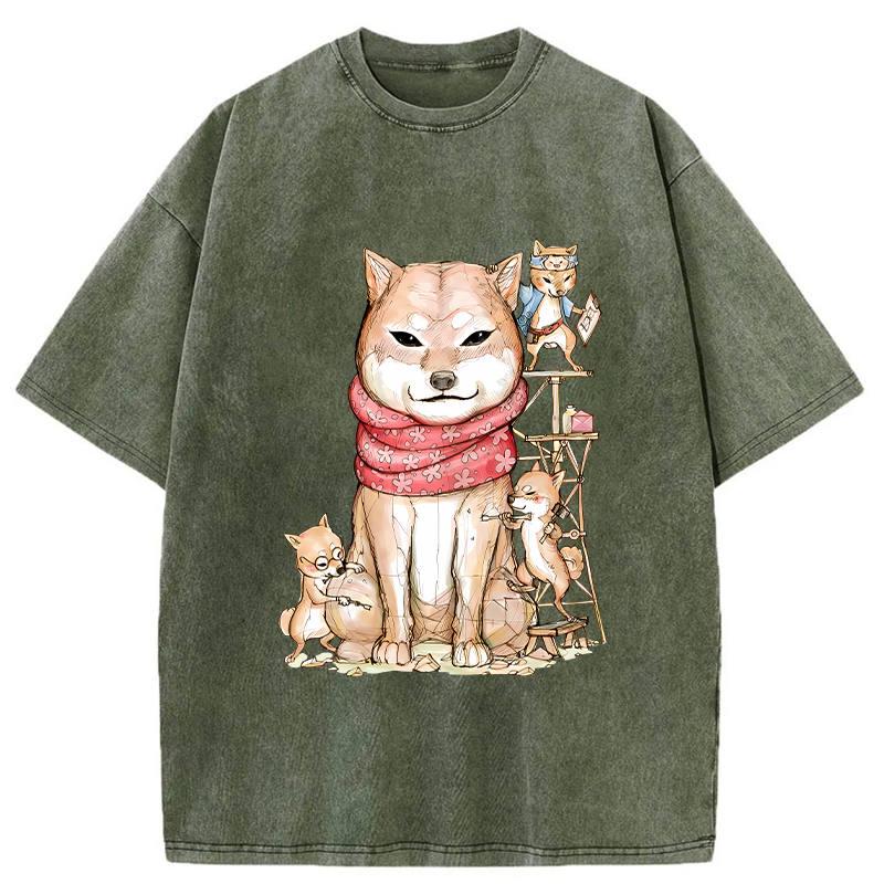 Tokyo-Tiger Japanese Akita Dog Washed T-Shirt