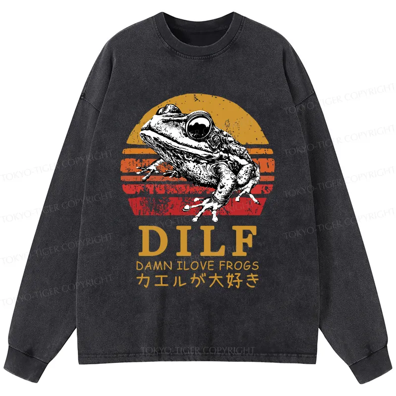 Tokyo-Tiger Funny Frog Lover Washed Long Sleeve T-Shirt
