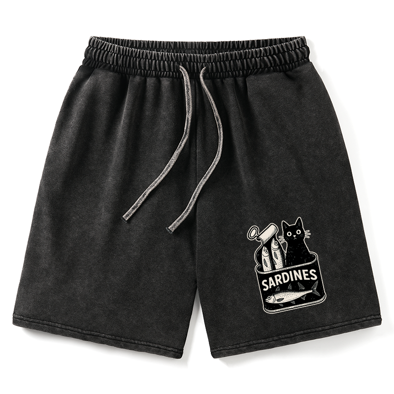 Tokyo-Tiger Cat And Canned Fish Washed Shorts