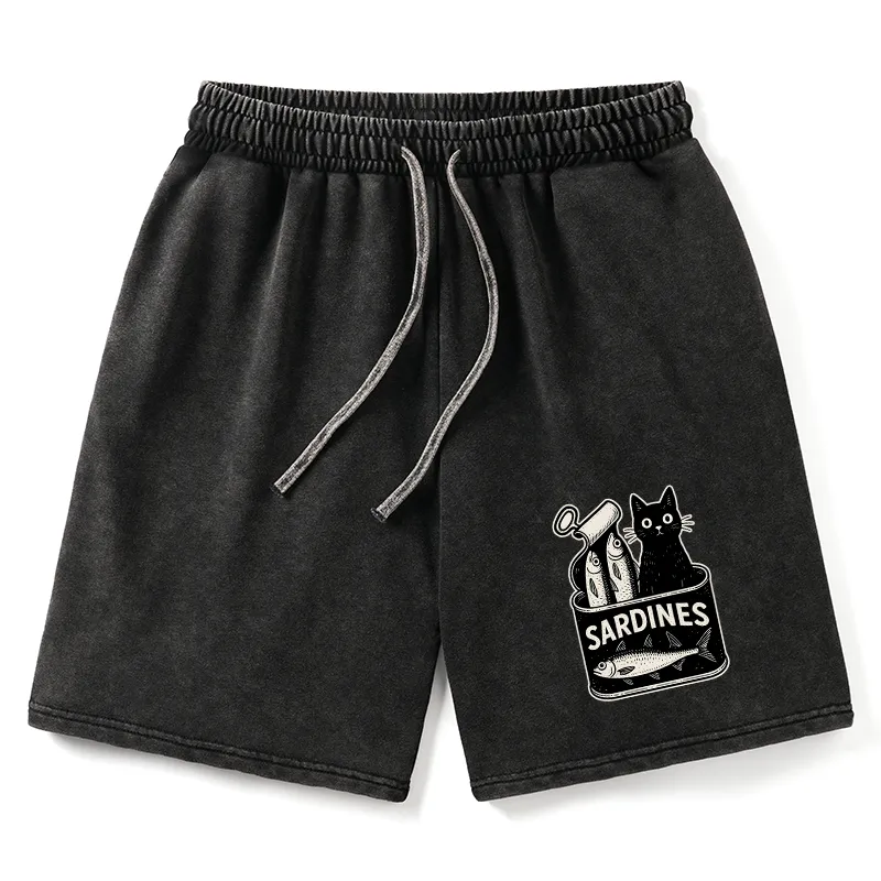 Tokyo-Tiger Cat And Canned Fish Washed Shorts