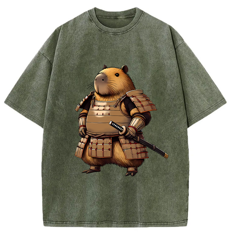 Tokyo-Tiger Capybara Samurai Japanese Washed T-Shirt