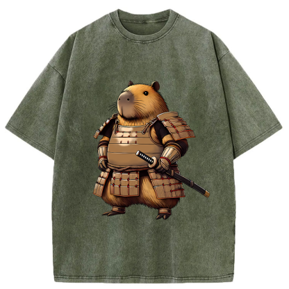 Tokyo-Tiger Capybara Samurai Japanese Washed T-Shirt