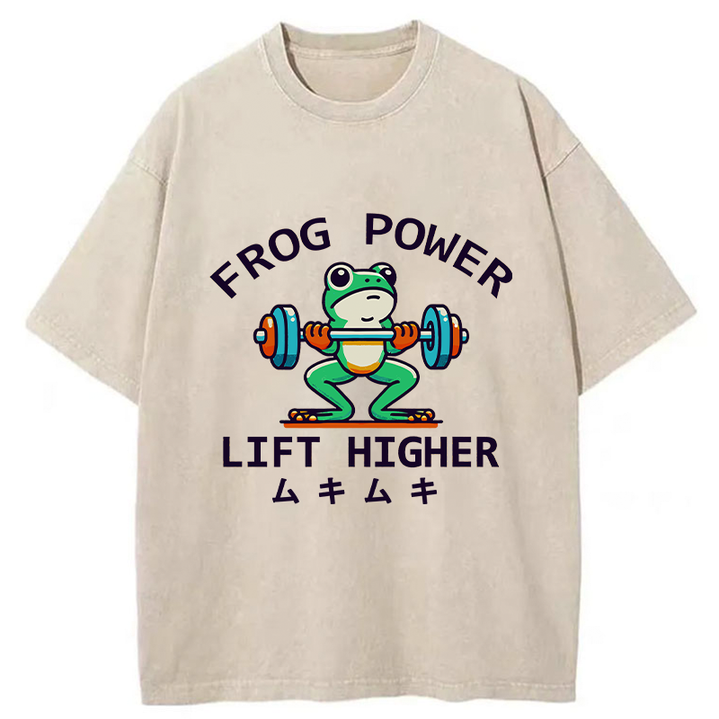 Tokyo-Tiger Muscular Weightlifting Frog Washed T-Shirt