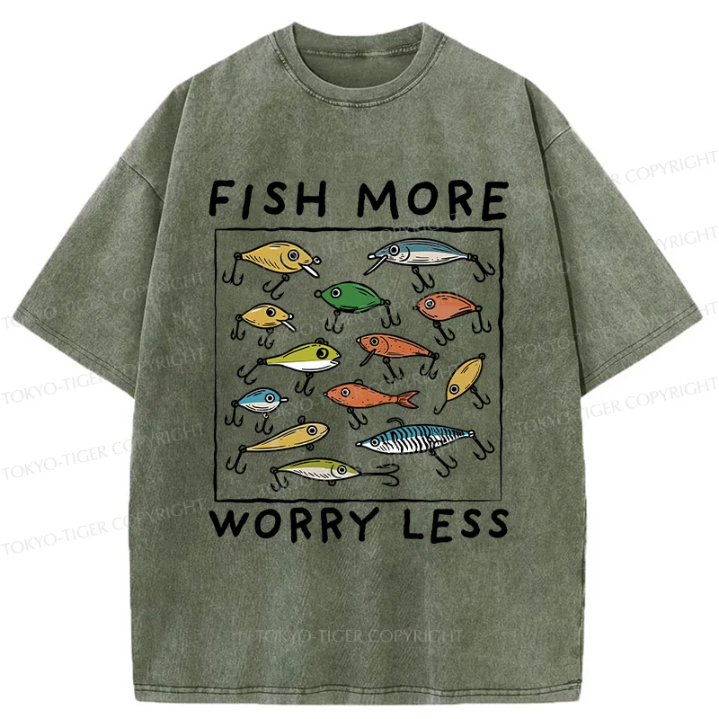 Tokyo-Tiger Funny Fish Hook Washed T-Shirt