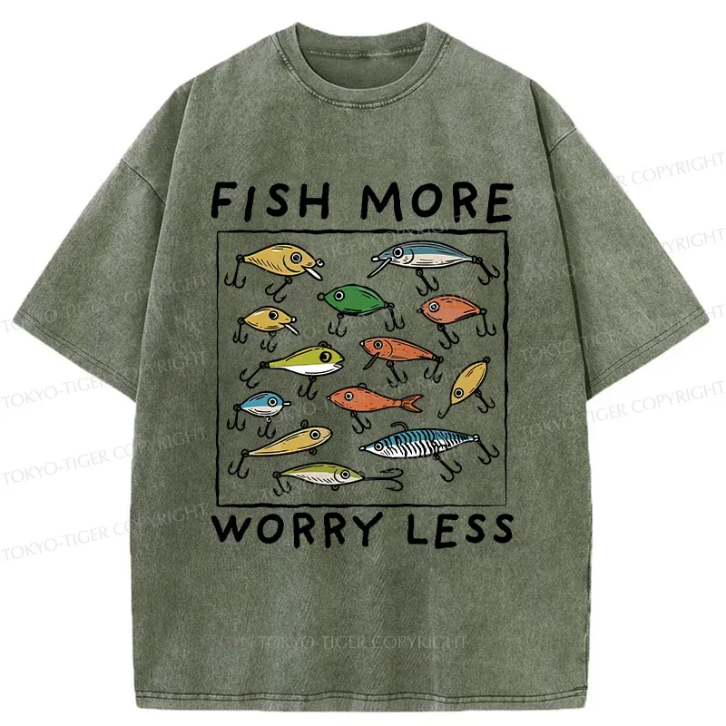 Tokyo-Tiger Funny Fish Hook Washed T-Shirt