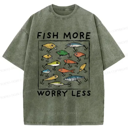 Tokyo-Tiger Funny Fish Hook Washed T-Shirt