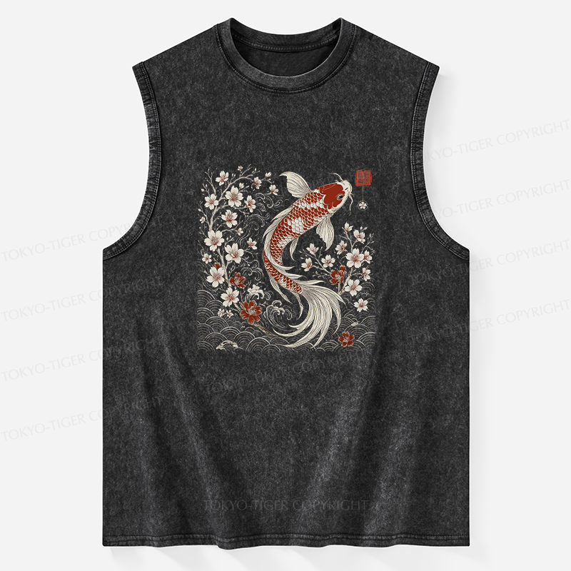 Tokyo-Tiger Vintage Sakura And Koi Washed Tank
