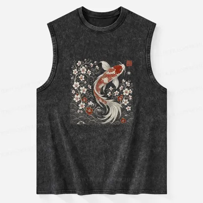 Tokyo-Tiger Vintage Sakura And Koi Washed Tank