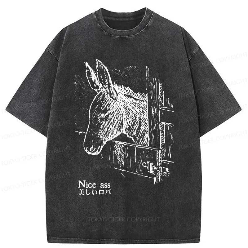 Tokyo-Tiger Funny Donkey Ass Washed T-Shirt
