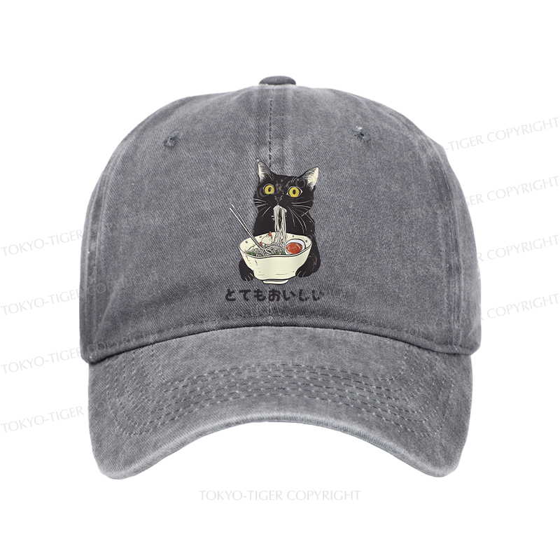 Tokyo-Tiger Cats Eat Ramen Noodles Washed Cap