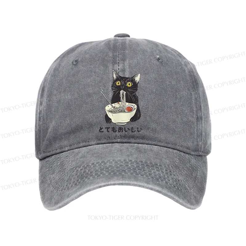 Tokyo-Tiger Cats Eat Ramen Noodles Washed Cap
