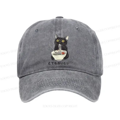 Tokyo-Tiger Cats Eat Ramen Noodles Washed Cap