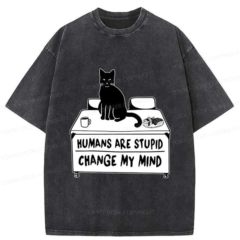 Tokyo-Tiger Funny Cat Theory Washed T-Shirt