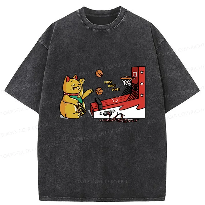 Tokyo-Tiger Lucky Cat Shooting Washed T-Shirt