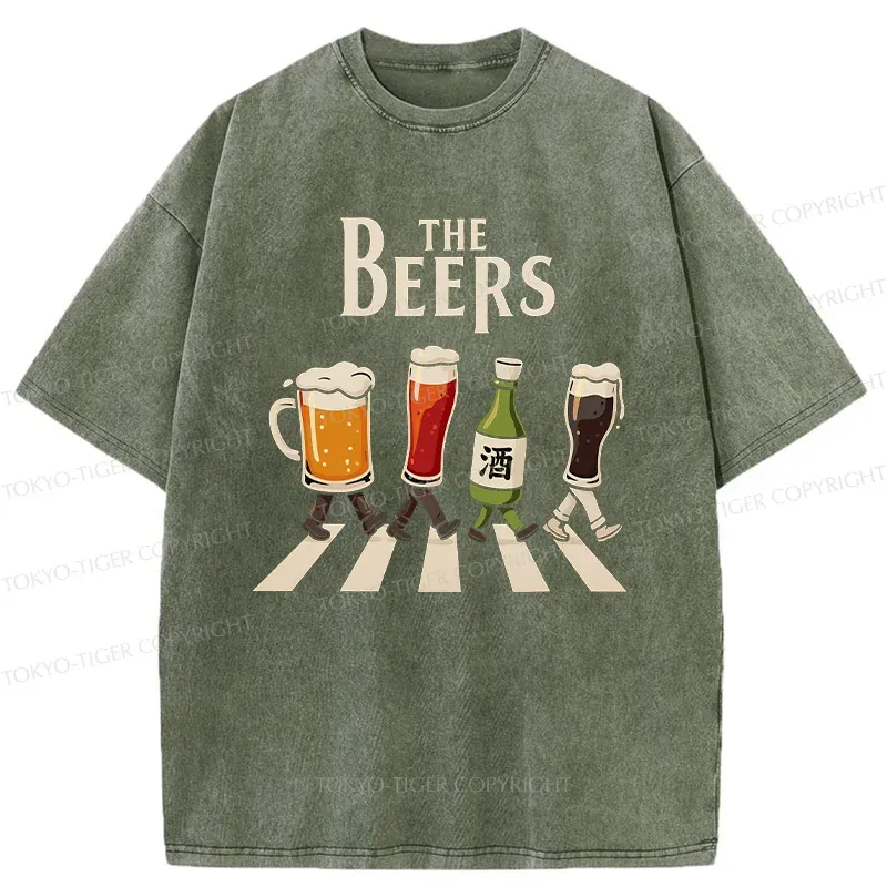 Tokyo-Tiger Beer Crossing Sidewalk Washed T-Shirt