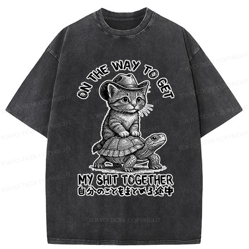 Tokyo-Tiger Cat And The Turtle Walking Together Washed T-Shirt