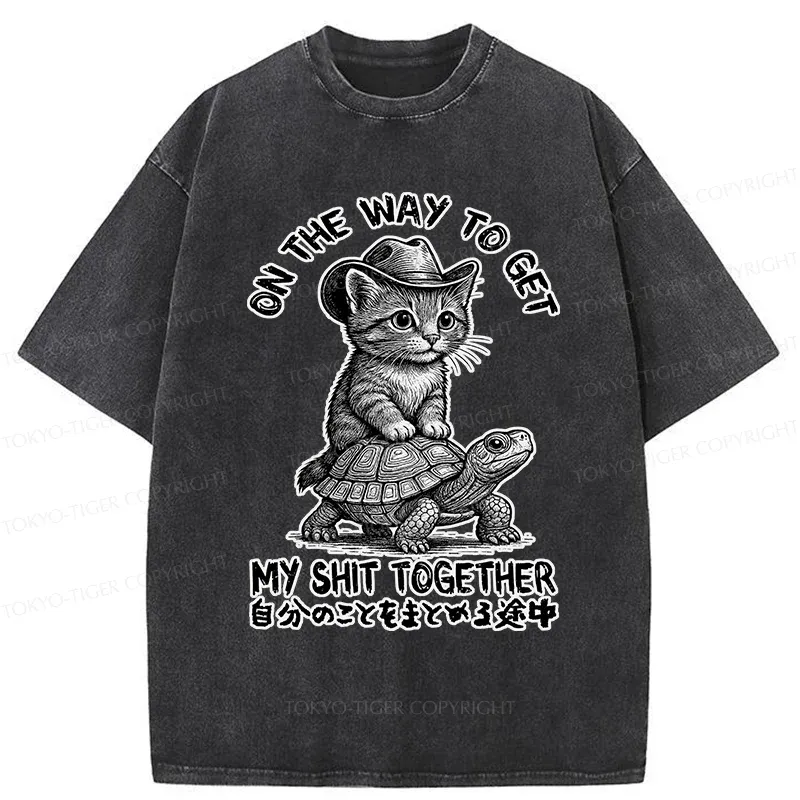 Tokyo-Tiger Cat And The Turtle Walking Together Washed T-Shirt