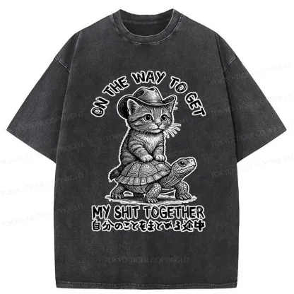 Tokyo-Tiger Cat And The Turtle Walking Together Washed T-Shirt