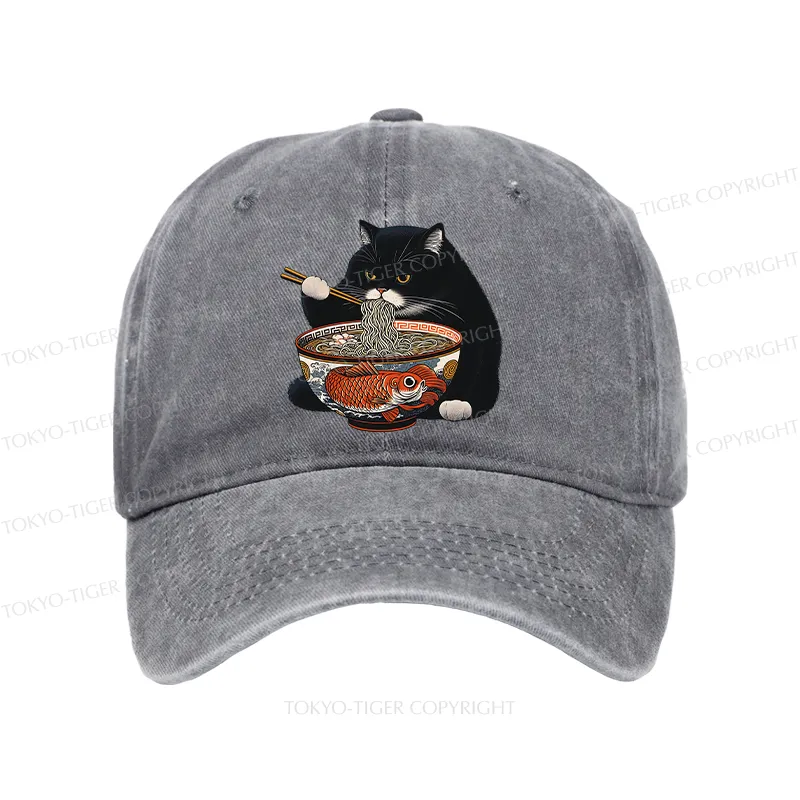 Tokyo-Tiger Fat Cat Eating Ramen Washed Cap Sale