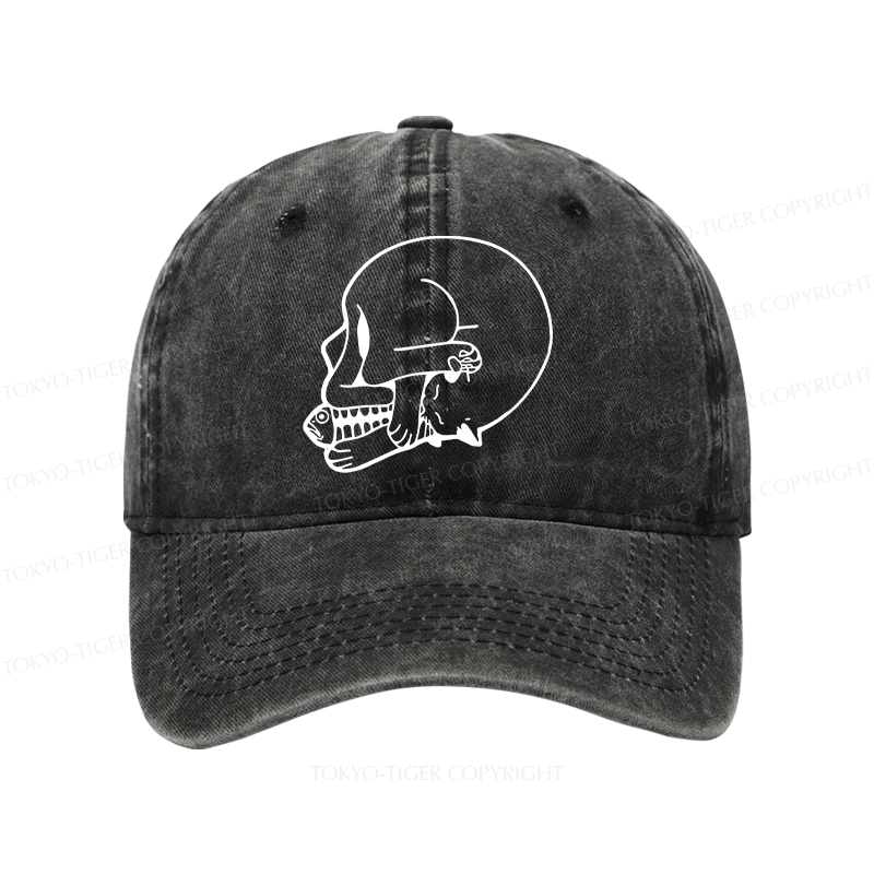 Tokyo-Tiger Funny Cat Eating Fish Washed Cap